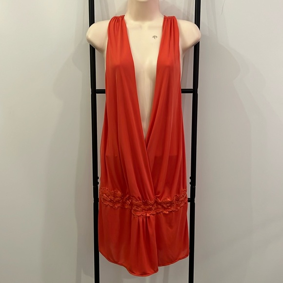 Victoria's Secret Other - Victoria’s Secret Very Sexy Orange Lace Trim Open Back Nightgown Women Size L